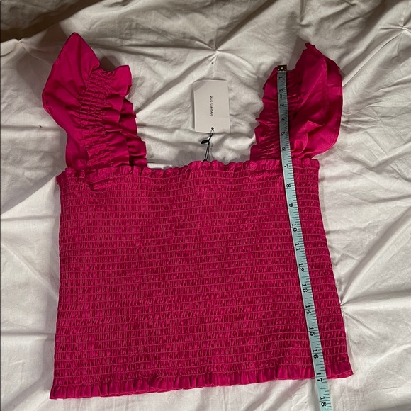 o.p.t. One Pretty Time NWT Ruffled Pink Strap and Square Smocked Top - Picture 7 of 8